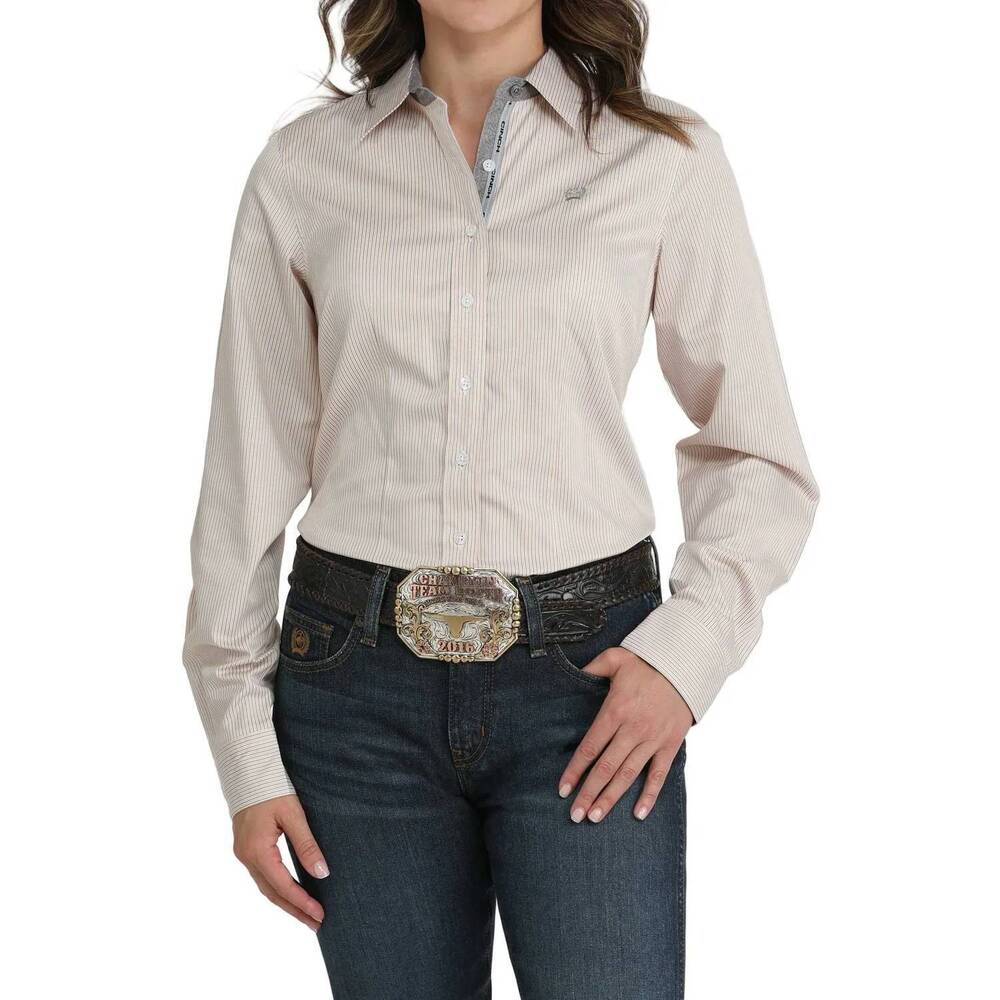 NEW CINCH women's tencel long sleeve button down shirt in orange